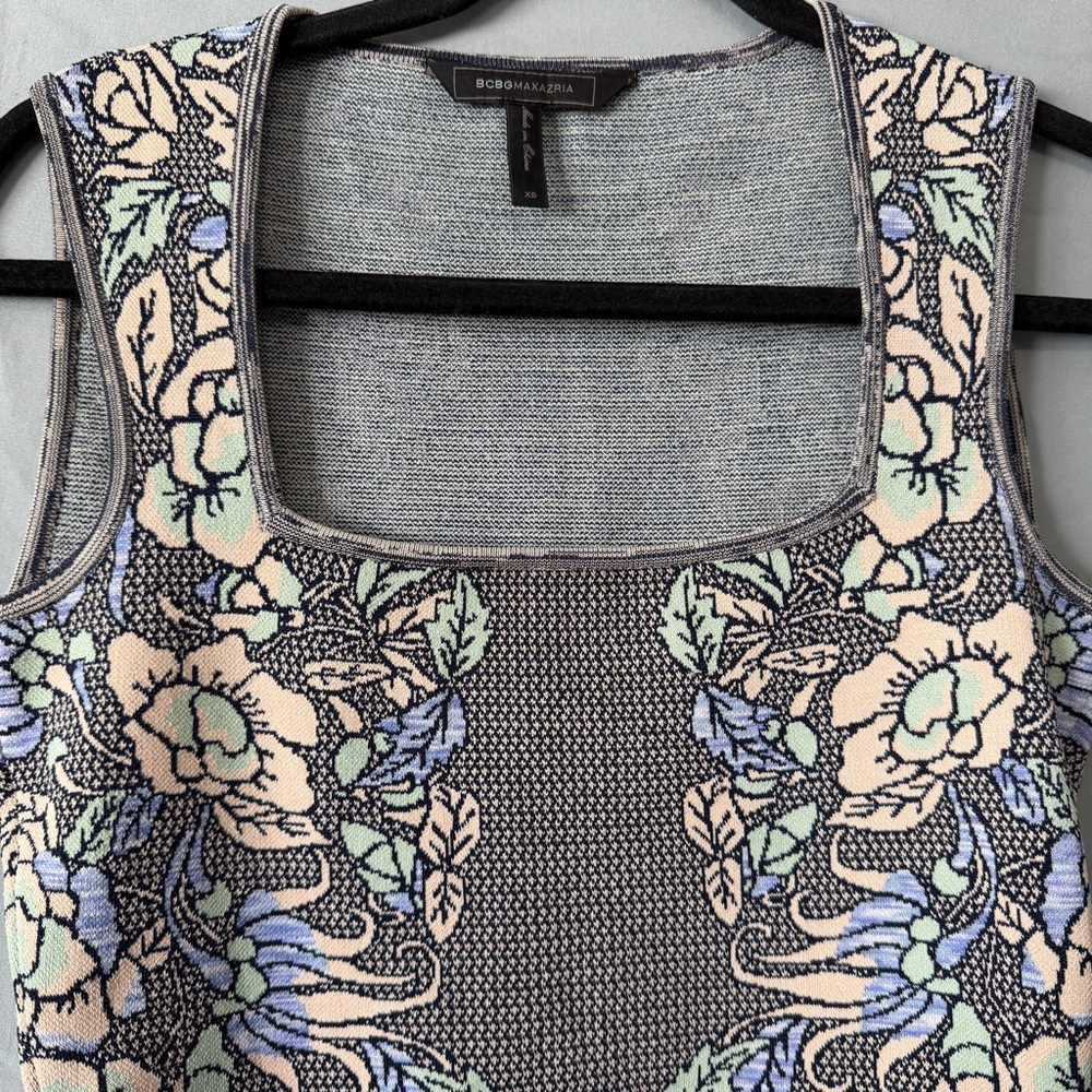 BCBGMaxAzria Womens Floral Alonya Knit Peplum Top XS Bare Pink Stretch ASO - Picture 4 of 7